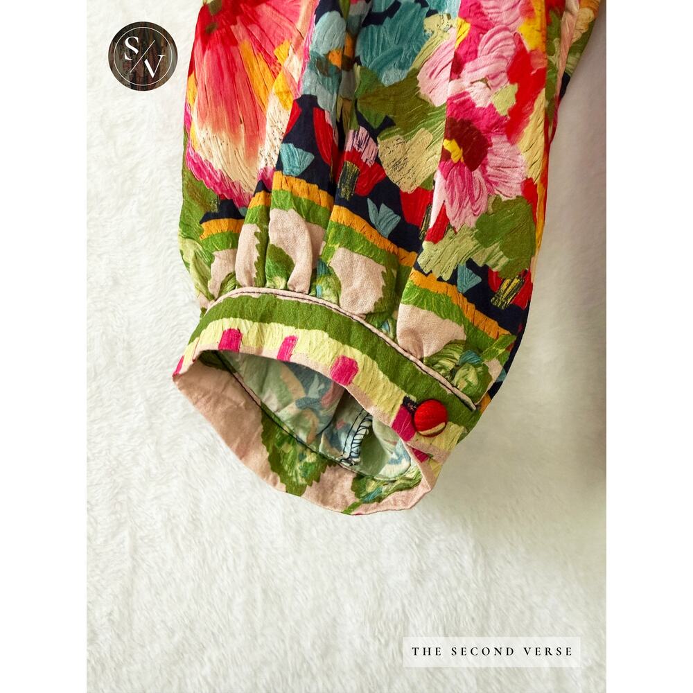 Oddi Long Sleeve Floral Printed Boho Flowy Peasant Top Blouse Size XL - Picture 7 of 13